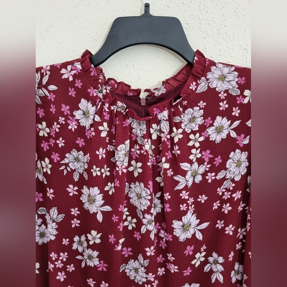 Maggy London Petite Dress Red Floral Printed Midi, Size (14P). - Picture 8 of 10